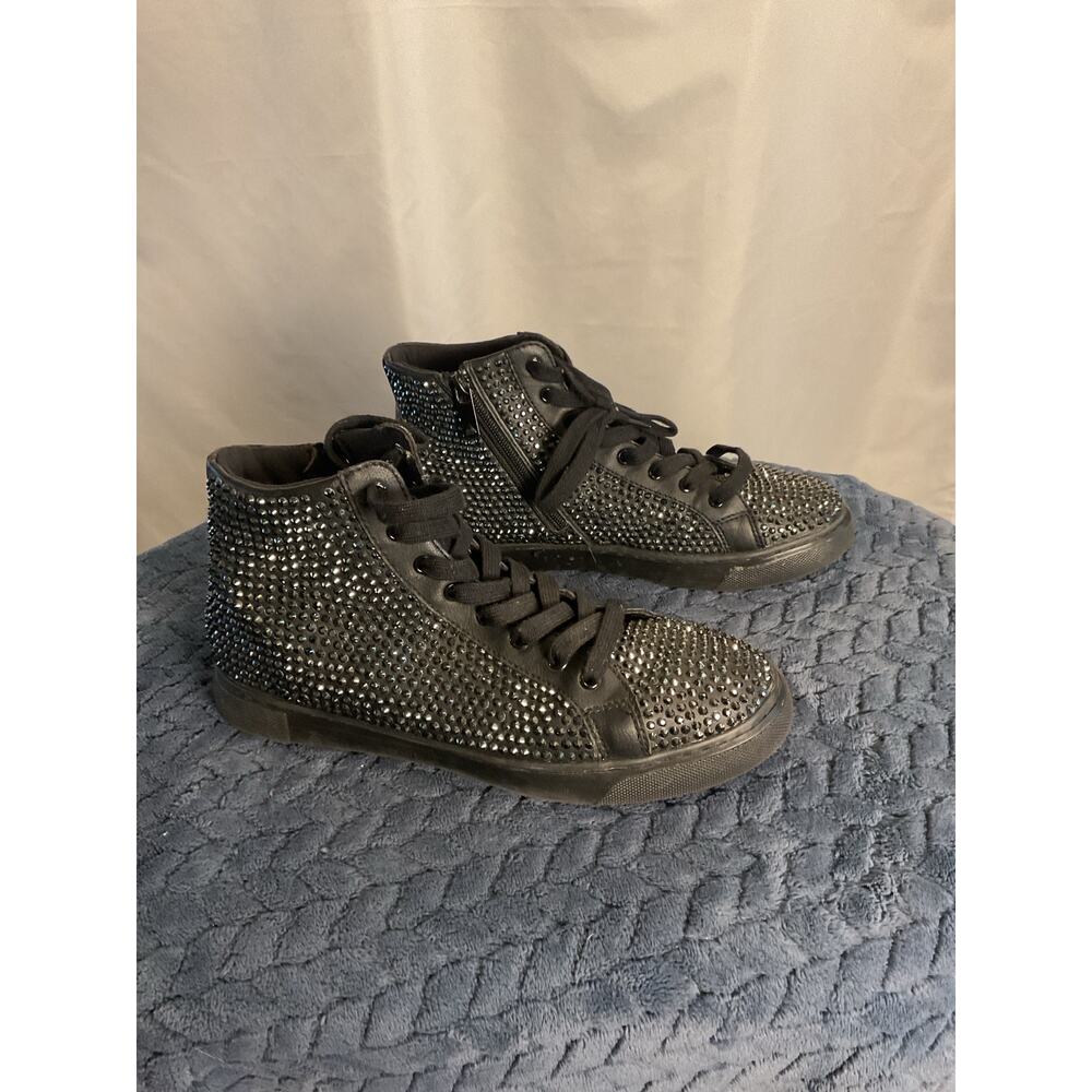 ALDO Women’s Size 9 Black Rhinestone High Top Sneakers Lace Up Side Zip - Picture 3 of 8
